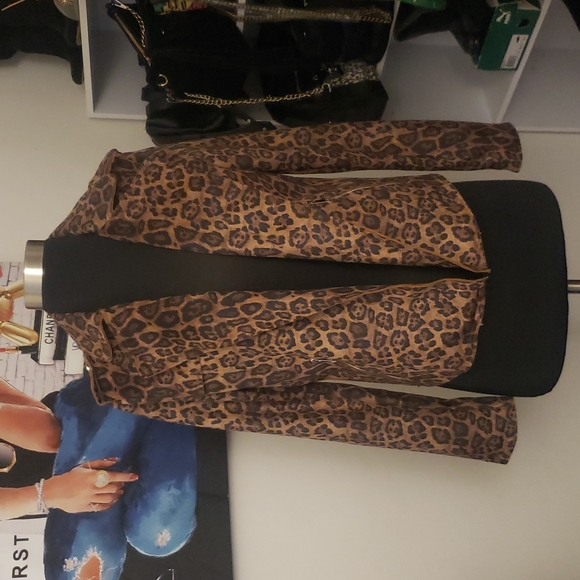 NWT Tahari Brown Faux Suede Leopard Print Moto Biker Jacket Size S - Picture 6 of 12